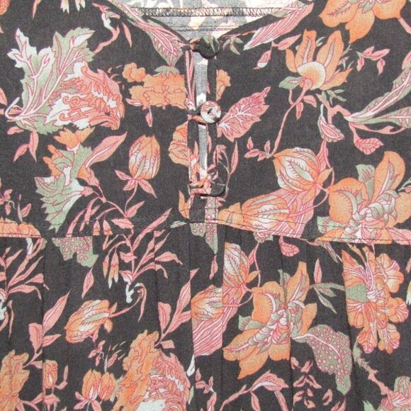 Wrap London Blue Orange Pink Floral Top Womens Sz US 8 Popover Button 3/4 Sleeve - Picture 4 of 9